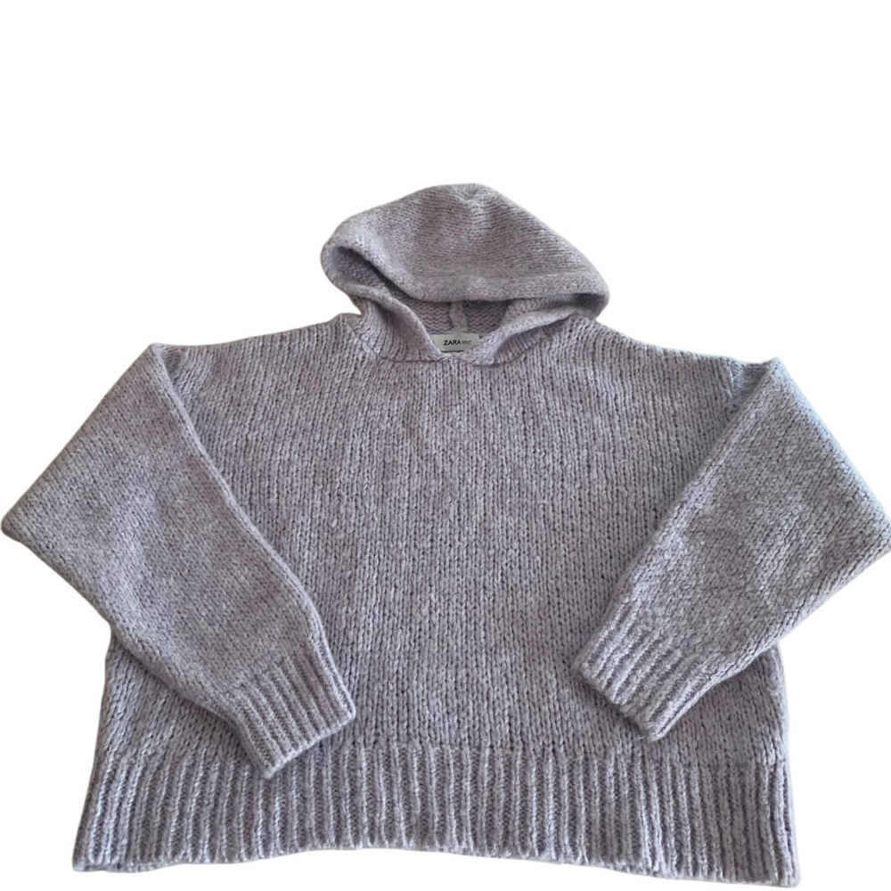 ​ZARA Mohair Wool Blend Hoodie Lilac Scandi Cozycore Pastel Oversized Boxy‎ Knit